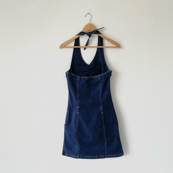 Vintage Y2K 2000s Tommy Hilfiger Denim Stretch Halter Mini Dress with Pockets - Picture 7 of 15